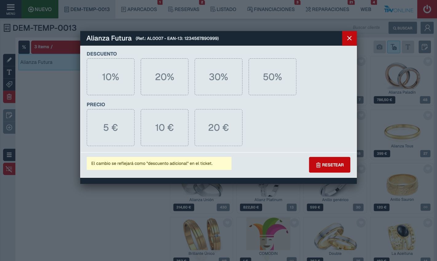 Ventana de descuentos exprés con la opción del veinte por ciento