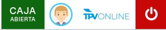 Cabecera del TPV con el botón del operario entre Caja abierta y TPV Online