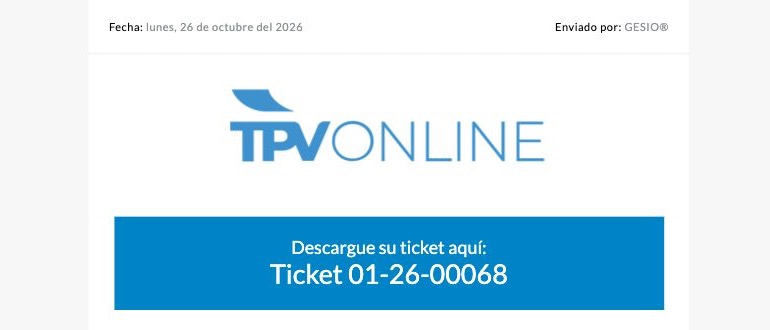 Página de GESIO con el botón azul Ticket 01-26-00068